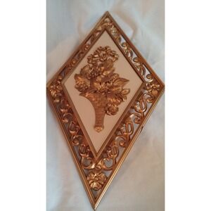 Floral  Dart Industries diamond wall plaque Hollywood Regency